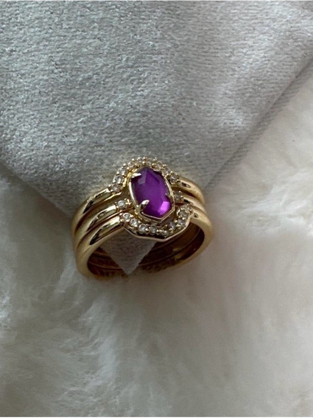 Kendra Scott Gold Emilie Ring with Purple Gem and Pavé Accents - size 5